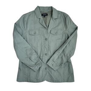 Talbots Linen Blend Utility Safari Jacket L Olive Green Military Field Coat